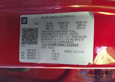 2021 Chevrolet Colorado 2Wd Short Box Wt from USA, damaged, VIN 1GCGSBEN8M1232810